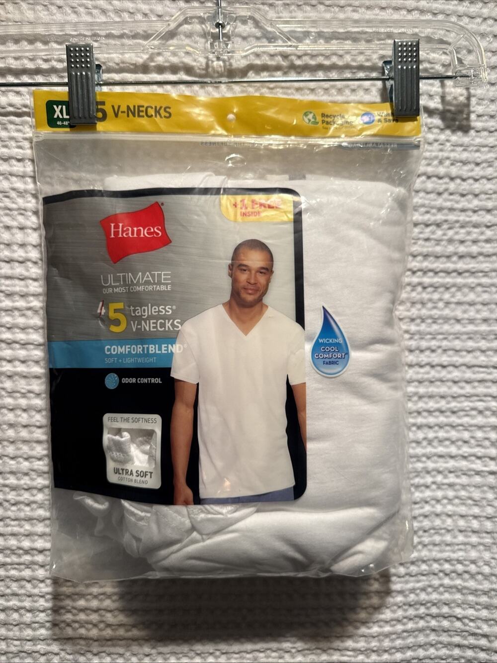 Hanes Ultimate ComfortBlend V-Neck T-Shirts Men XL 46-48 White 5 Pack NEW